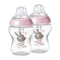 Tommee Tippee Closer to Nature Baby Bottle Decorated Pink, Anti-Colic Valve, Breast-Like, Slow Flow, BPA-Free - 0+ Months, 9 Ounce, 2 Count (Design May Vary) (522522)