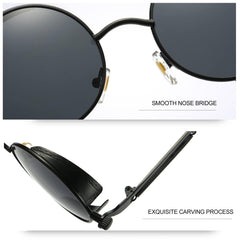 Joopin Steampunk Round Sunglasses - Metal Frame, 100% UV Protection (B01-Black Retro)