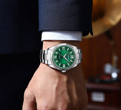 CURREN-Men's Stainless Steel Band Watch, Simple, Round Dial, Casual, Fashion, Water Resistant, Quartz, 8453 - SILVER GREEN