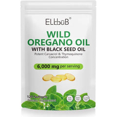 ELBBUB Oil of Oregano with Black Seed Oil - 6000mg Oregano Oil + 200mg Black Seed Oil per Serving, High Carvacrol, Non-GMO, Gluten Free, Easy to Swallow Softgels, 120 Count