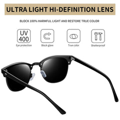 KANASTAL Polarized Horn Rimmed Sunglasses for Men and Women, Classic Half Frame Sun Glasses, Semi Rimless Shades for Womens 100% UV400 Protection Driving
