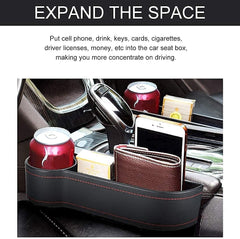 REKOBON Car Seat Gap Filler Pack of 2, Car Seat Gap Storage Box with Cup Holder, PU Leather Car Organizer Front Seat Filler for Drive and Passenger Side