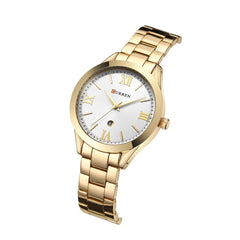 Curren 9007 Women Quartz Movement Watch Analog Auto Date Simple Wrist Watch (gold white)
