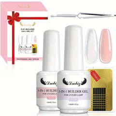 Hotolove 5-In-1 Builder Nail Gel Set - 2 Colors 15ML Builder Nail Gel Set for Nail Extension, Nail Repair, Reinforcement, Sticking Diamonds & Nail Art Design