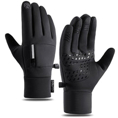 Rukoy Winter Gloves, Winter Thermal Waterproof Full Finger Bicycle Gloves Touch Screen Running Gloves Anti-slip Bike Mittens with Reflective Strips for Men Women Cycling Riding Climbing Hiking Skiing - Black