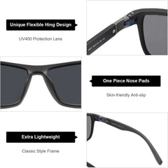 PUKCLAR Sunglasses for Men Polarized Lightweight TR90 Frame UV400 Spring Hinges Sunglasses