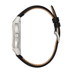 Bulova Frank Lloyd Wright 'December Gifts' Stainless Steel 3-Hand Quartz Dial, Black Leather Strap Style: 96A223, Bulova, Modern - Brown