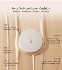 Heart Percent Dote on Mood Layer Cushion SPF 50+/PA+++ with Refill, Satin Glow Silky Flawless Finish Full Coverage Advanced Skincare Foundation (#23N)