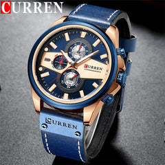 CURREN 8394 Casual Sport Watches for Men Top Brand Luxury Military Leather Wrist Watch Man Clock Fashion Chronograph Wristwatch - BLUE