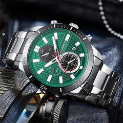 CURREN 8417 Men's Wristwatch Chronograph Waterproof Brand Luxury Sports Military - SILVER GREEN