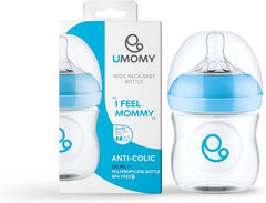 Umomy 6+ Months Baby Anti-Colic Bottles | Wide Neck Breast-Like Nipple | Medium Flow Silicone Teat | PP Infant Bottles for Breastfeeding | Toddler Bottle for 6 Months and Older (125ML, Blue)