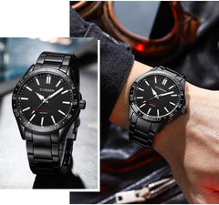 CURREN New Model CURREN Brand Light Up Dial Male Watch Simple 43mm Big Dial Stainless Steel Strap Waterproof 3ATM Men's Clock 8452 - BLACK
