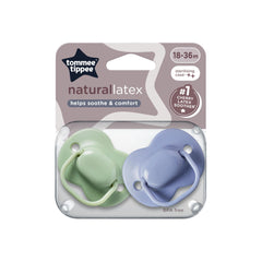 Tommee Tippee Cherry Latex Soother, 18-36 months, Green and Blue, pack of 2 soothers with 100% natural latex baglet