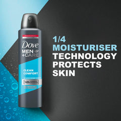 Dove Men+Care Antiperspirant Deodorant, with 48 hour powerful protection, Clean comfort, with ¼ moisturiser technology, 150ml