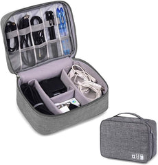 Rubik Electronics Organizer Waterproof Carrying Bag - Travel Gadgets Universal Accessories Storage Case for Charger, Cables, Earphone, Ipad Mini, Phone, SD Card, Power Bank - Grey