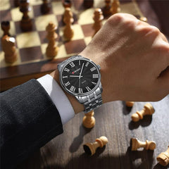 CURREN 8422 Men Quartz Watch Stainless Steel Watche Luxury Business Fashion - SILVER BLACK