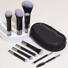 Duomama Travel-Friendly 10pcs Makeup Brush Set with Brush Pouch - Mini Brushes for On-The-Go Beauty - Complete Cosmetic Kit for Easy Touch-Ups - Portable and Convenient (Black)