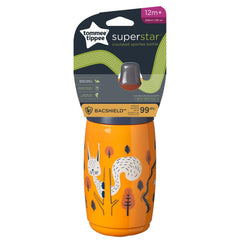 Tommee Tippee Insulated Sportee Water Bottle, Water Bottle for Babies with INTELLIVALVE Leak and Shake-Proof Technology and BACSHIELD Antibacterial Technology, 12m+, 266ml, Pack of 1, Orange