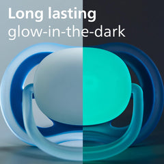 AVENT Philips Ultra Air Pacifier - 4 x Light, Breathable Glow-in-The-Dark Baby Pacifiers for Babies Aged 6-18 Months, BPA Free with Sterilizer Carry Case, SCF376/08