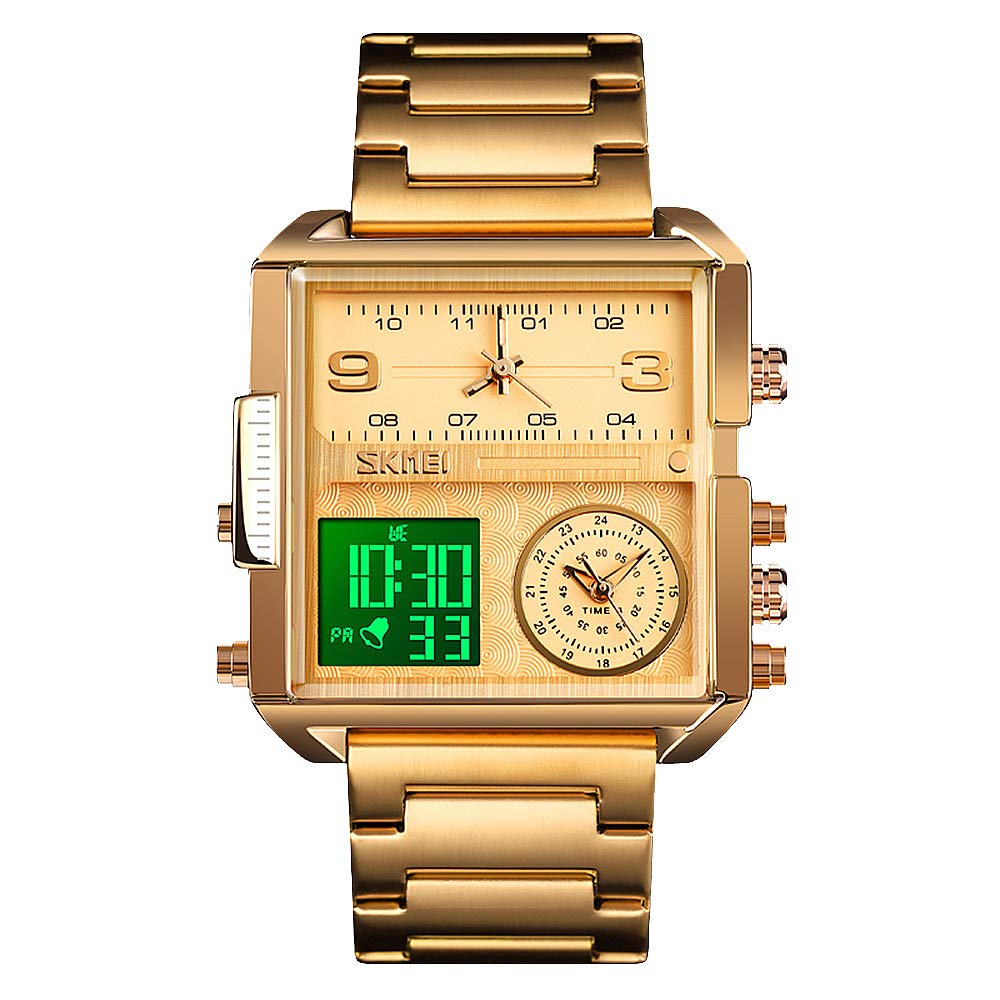 SKMEI Men's Digital Sports Watch, LED Square Large Face Analog Quartz