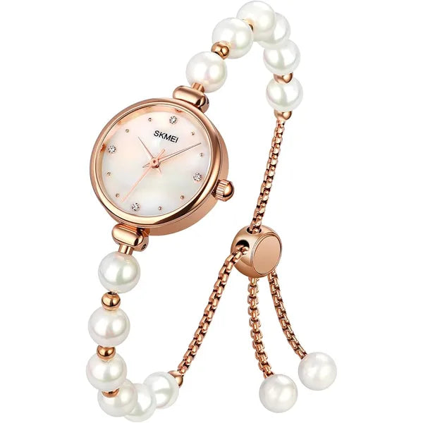 SKMEI Watch for Women Elegant Bracelet Set Rose Gold Rhinestone