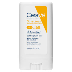 CeraVe Mineral Sunscreen Stick for Kids & Adults | 100% Mineral Sunscreen, Zinc Oxide & Titanium Dioxide with Hyaluronic Acid and Ceramides | Broad Spectrum SPF 50 | Fragrance Free | 0.47 Ounce