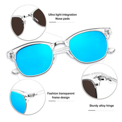 KANASTAL Polarized Horn Rimmed Sunglasses for Men and Women, Classic Half Frame Sun Glasses, Semi Rimless Shades for Womens 100% UV400 Protection Driving