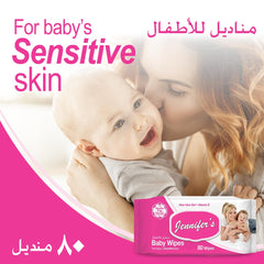 Jennifer's Baby Wipes 80's (Pack of 5 + 3 Free) - Ultra Soft, Alcohol-Free, Extra Gentle, Aloe Vera Gel, Vitamin E, and Safe for Delicate Skin 640 Wipes