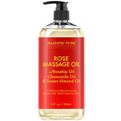 MAJESTIC PURE Rose Massage Oil for Massage Therapy - Refreshing, and Relaxing - Natural Oils - for All Skin Types - Men and Women Massage Lotion- 8 fl oz