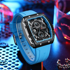 Men's waterproof chronograph watch with silicone strap, 8442 - Sky blue