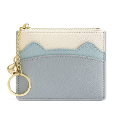 Valentoria Slim RFID Blocking Card Holder Small Pocket Wallet Keychian Zipper Coin Purse Minimalist Leather Cash & Coin & Cards Case for Women Men (Z2-Blue)