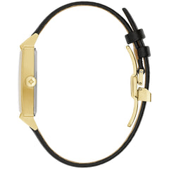 Bulova Men's Frank Lloyd Dana-Thomas House Quartz Watch, Gold, Frank Lloyd Wright Dana-Thomas House Gold-Tone Stainless Steel Black Leather Strap Watch - Black