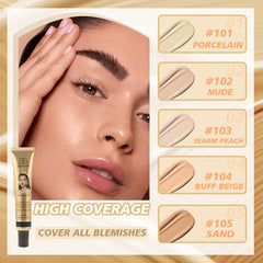 Matte Liquid Concealer Foundation New Formula Full Coverage Foundation Natural Moisturising Makeup Base Cream Smooth Long-Lasting Waterproof Oil Free Concealer Foundation 30 g (103 Warm Peach)