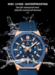 CURREN Men's quartz, sports brand Luxury Original Waterproof with calendar and rubber strap, 8437 - Blue