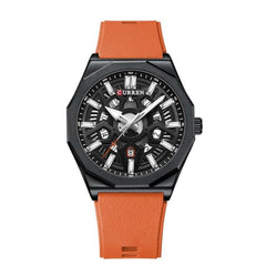 CURREN Men's quartz, sports brand Luxury Original Waterproof with calendar and rubber strap, 8437 - Orange