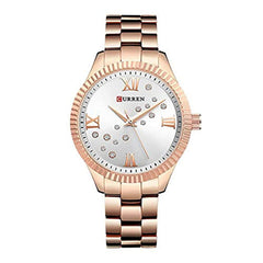CURREN 9009 Quartz Round Dial Stainless Steel Waterproof Watch for Women - Rose Gold, White