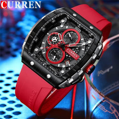 Men's waterproof chronograph watch with silicone strap, 8442 - Red