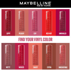 Maybelline Liquid Lipstick, High Shine Gloss, Lasts for 16 HRs, Enriched With Vitamin E & Aloe, SuperStay Vinyl Ink, Wicked, High-Glossy Finish