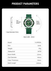 CURREN Original Fashion Men Watches Luxury Sports Silicone Strap Waterproof Quartz Wristwatch with Luminous Hands 8448