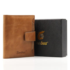 Senbos Wallet Mens, RFID Blocking Genuine Leather Wallet for Men with 18 Credit Card Slots, 2 Banknote Compartments, 1 Zipper Pocket and Removable ID Card Holder, Classic Vertical Wallet with Gift Box - Khaki