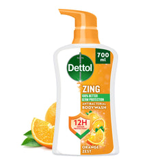 Dettol Zing Antibacterial Bodywash, 10X Better Odour Protection, 100% Better Germ Protection, Orange Zest, 700ml (Packaging may vary)
