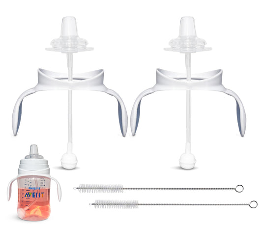 BelBeyo Sippy Cup Conversion Kit for Philips Avent Anti-Colic Baby Bottles | 2-Count | with Soft Silicone Spout , Weighted Any Angle Straw Ball, Bottle Handles and Straw Cleaning Brush (Sippy Kit)