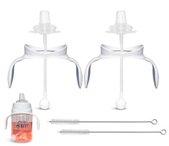 BelBeyo Sippy Cup Conversion Kit for Philips Avent Anti-Colic Baby Bottles | 2-Count | with Soft Silicone Spout , Weighted Any Angle Straw Ball, Bottle Handles and Straw Cleaning Brush (Sippy Kit)