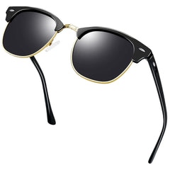 KANASTAL Polarized Horn Rimmed Sunglasses for Men and Women, Classic Half Frame Sun Glasses, Semi Rimless Shades for Womens 100% UV400 Protection Driving