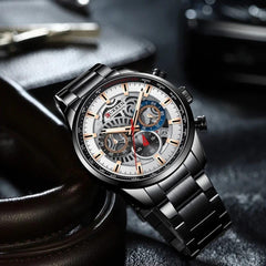 CURREN 8391 Top Luxury Brand Men's Casual Sports Watch Men's Watch, Waterproof Luminous Stainless Steel Men's Wrist Watch - BLACK WHITE