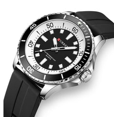 CURREN Original Fashion Men Watches Luxury Sports Silicone Strap Waterproof Quartz Wristwatch with Luminous Hands 8448 (BLACK BLACK)