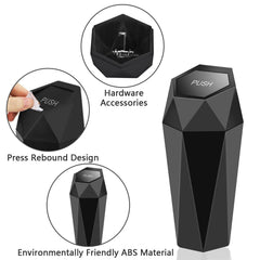 Nayubo Car Trash Can with Lid Mini Leak Proof Garbage Can Organizer Car Accessories Interior Diamond Design Small Vehicle Trash Bin for Automotive Car Office Home Kitchen, 2PCS (Black)