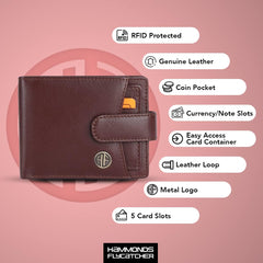 HAMMONDS FLYCATCHER Genuine Leather Wallets for Men, Redwood, RFID Protected Brown Nappa Leather Wallet for Men, Mens Wallet with 5 Card Slots, Gift for Valentine Day, Father's Day, Birthday