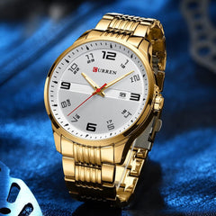 CURREN Fashion Design Stainless Steel Quartz Watches Casual Simple Wrist Watch Men Luminous Wrist Watch 8411 - GOLD WHITE