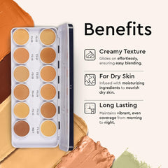 C2P PROFESSIONAL MAKEUP Pro Ultra HD 12 Color Supraemeshield - Foundation, Contour & Concealer Palette for Face | Offers Medium to Buildable Coverage for Dry Skin - All in 1 Palette 42g